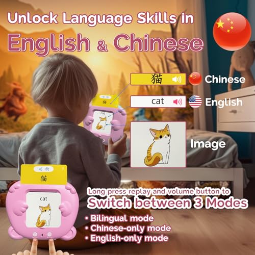 English Talking Flash Cards Bilingual for Kids - Mandarin, Pink - color: Mandarin, size: Pink