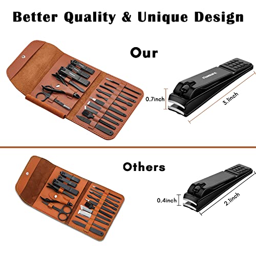 FAMILIFE Gifts for Men, Manicure Set Clippers Manicure Kit Nail Clipper Sets 16pcs Mens Grooming Kits Professional Stainless Steel Nail Kit Brown Leather Case Travel Kits - color: Medium Brown