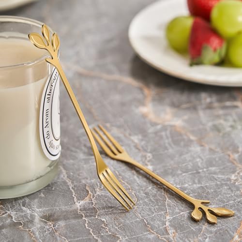 AnSaw 10-Pc Gold Mini Spoons & Forks Set, 4.7" - Leaf Handle - color: Gold