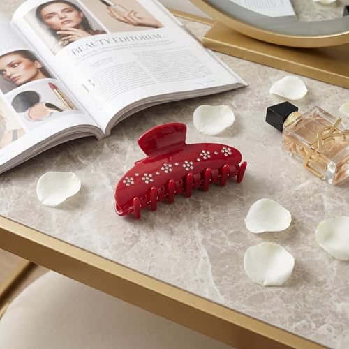 Red Claw Clips Acetate Big Hair Clips for Women Thick Hair 4In - color: red