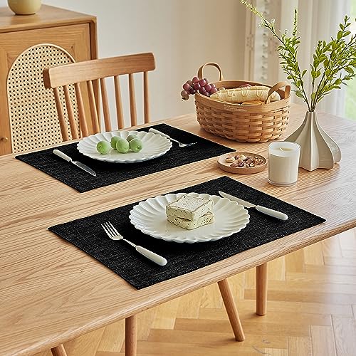 Softalker Faux Linen Cloth Placemats Set of 4-12 x 18 Inch, Black - color: Black, size: 4pc