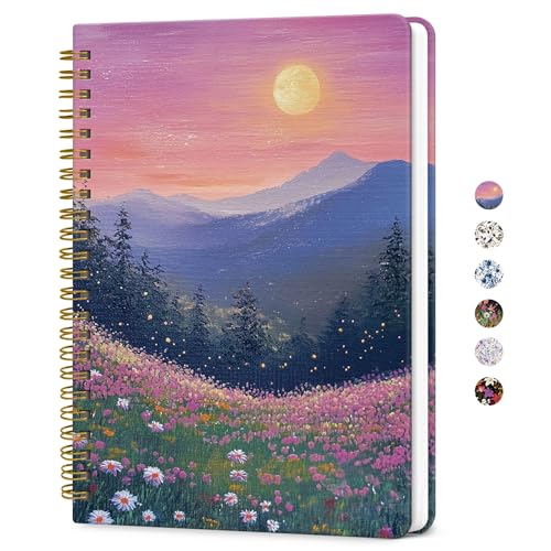 ZOTIA Lined Spiral Journal for Women, A5 Pretty Hardcover Notebook for Work, School & Office Writing, Aesthetic Writing Journal College Ruled, 140 Pages, 5.8" x 8.3", Twilight Bloom - color: A-Twilight Bloom