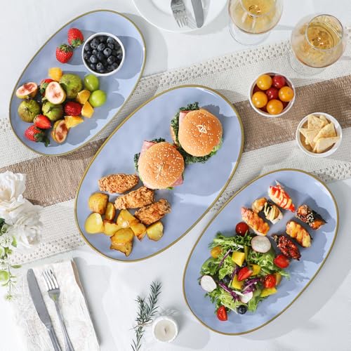 Ceramic Oval Serving Platter: 15.6/14.3/12.9 Inch Large Serving Dishes for Entertaining Party, Turkey, Steak, Ham, Microwave Dishwasher Safe, Blue - color: Blue, size: Oval