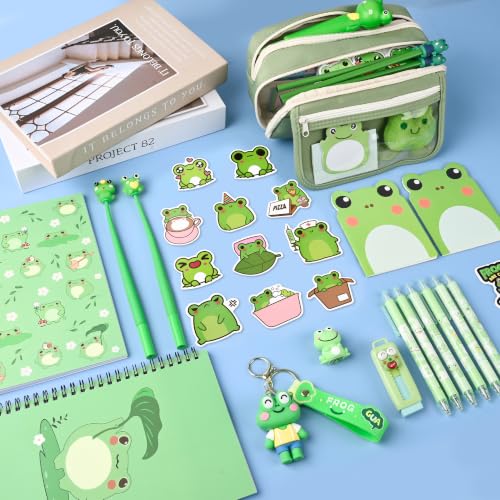 Ulema 52pcs Cute Frog Stationery Set Frog Gifts for Boys Girls Birthday Back to School and Classroom Rewards Office Supplies with Frogs Stuff. - style: Frog