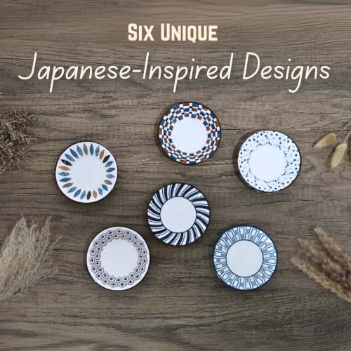 Small Bowls for Dips 3oz, Sauce Cups 3.8" Ceramic Bowl Set of 6 - color: Indigo Graffiti