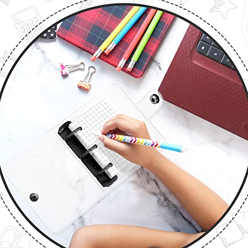 2 Sets Mini Transparent 3 Ring Binder Covers with Mini Binder Inner Paper Pockets Clear Soft PVC Notebook Closure Loose Leaf Folder Round Ring Cover Protector with Snap Button(White, Black)