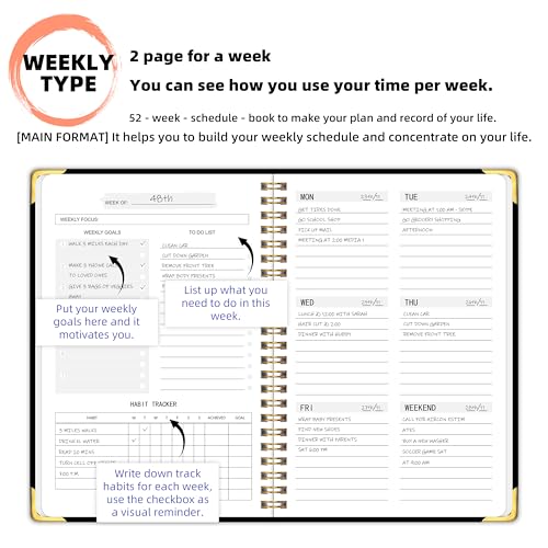 Undated Weekly Planner with To-Do List & Habit Tracker, 6" x 8" - color: Black-Metal corner