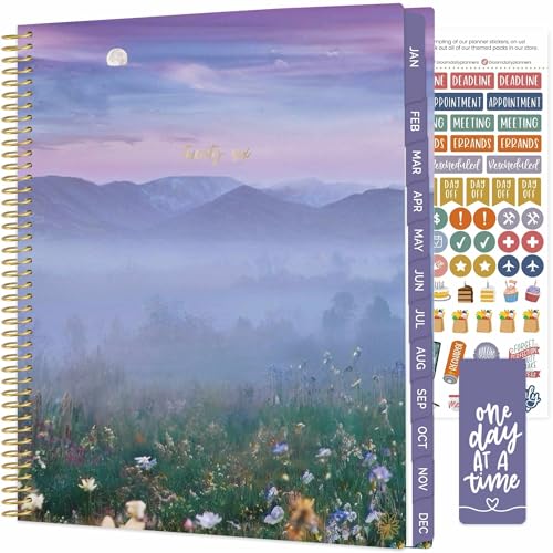 bloom daily planners 2026 Planner (January to December) - 8.5” x 11” Weekly & Monthly Dated Agenda Organizer Book with Stickers & Tabs - Flexible Soft Cover - Mystical Mountains - color: Mystical Mountains, size: 8.5" x 11"
