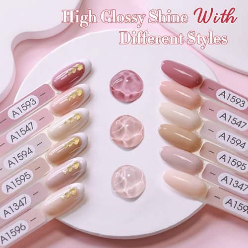 Double Rhythm 6 Pcs 15 ML Gel Polish Set Same Color Same Bottle Soak Off Gel Polish Kit Nail Art Manicure Salon DIY at Home for Women (Light Dark Nude Beige Cream Pink-T6-18) - color: Ivory Cream