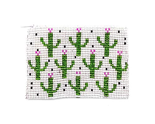 Multi Saguaro Cactus Pattern Czech Glass Seed Beaded Coin Purse Zipper Pouch - Womens Fashion Handmade Bags Boho Travel Accessories (White) - color: White