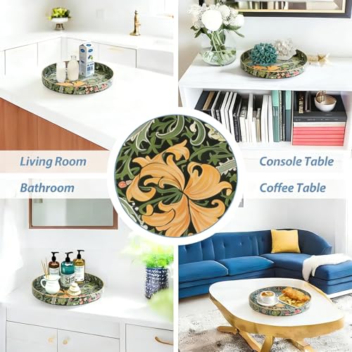 13 Inch Round Serving Tray with Handles,Modern Ottoman Coffee Table Tray - color: Round Tray-morris Dark Green