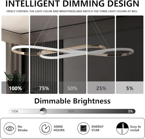 Gold 29.53in Modern Dimmable LED Pendant Chandelier - color: Electroplated Gold, size: 29.53in