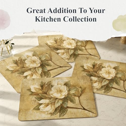 Pimpernel Sugar Magnolia Collection Placemat Set – (15.7" x 11.7") Cork-Backed Table Mats with Lacquer Finish, Heat & Stain Resistant, Decorative Dining Mats & Surface Protectors for Kitchen & Home - size: 15.7" x 11.7" Rectangular, style: Sugar Magnolia