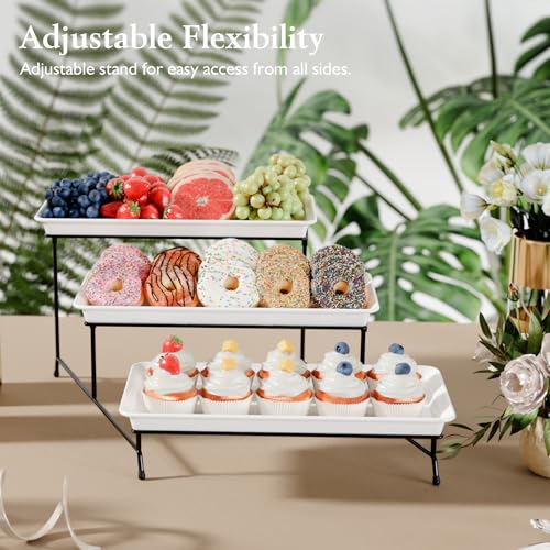 Bumusty 3-Tier Melamine Serving Tray Set, 14 x 7 in, Black Stand - color: Black, size: 14" x 7"