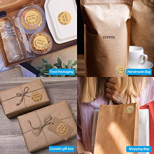 1.5 Inch Handmade with Love Stickers,500 Pcs Baking Kraft Paper Stickers Heart Shape Lables for Baking Packaging,Envelope Seals, Small Business, Stickers Tags for Wedding,Birthday,Party Gift Wrap Bag