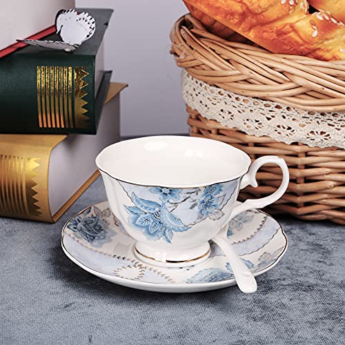 fanquare Blue Flowers Porcelain Tea Set Service for 6 - color: Blue