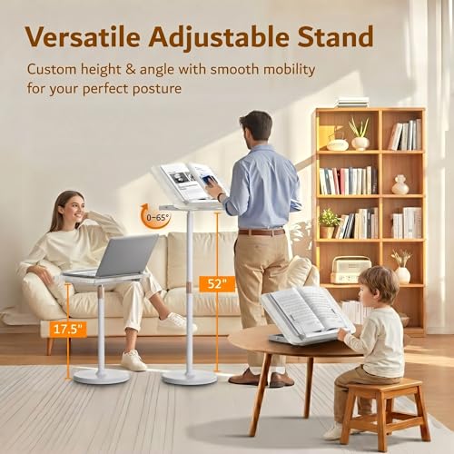 2-in-1 Floor & Desktop Book Stand with Large 16.5"x11.8" Wood Panel - color: White