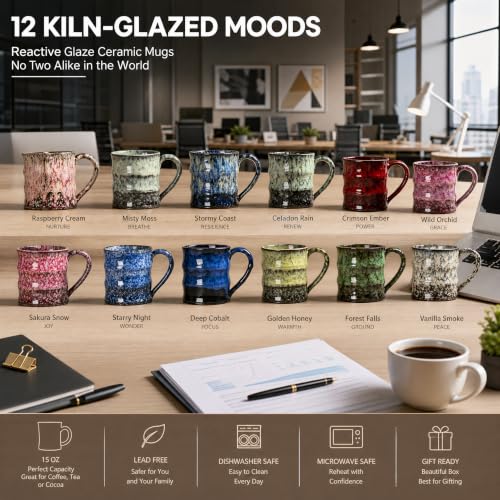 Deep Cobalt Ceramic Mug, 15oz Reactive Glaze Coffee Mug, Office Gift - color: 15oz - Deep Cobalt · FOCUS