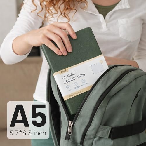 CAGIE College Ruled Journal for Men & Women, Softcover A5 Leather Notebook - color: Green, size: 1 Pack