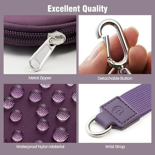 Mini Dual Pouch Wristlet Wallet for Women – Zip Around wristlet Keychain Wallet with 2 Wristlets, Ideal for Dog Walking, Coffee Runs & Lunch Break Essentials (Eggplant) - color: Eggplant