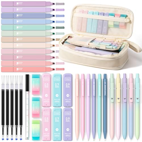 Four Candies School Supplies with Cute Pencil Case, 39ct, Cream - color: Cream, size: 39 Count (Pack of 1)