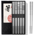 Reusable Metal Chopsticks, 304 Stainless Steel, 5 Pairs, 9.25 Inches
