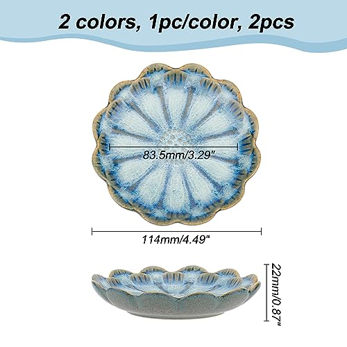 NBEADS 2 Pcs 2 Color Ceramic Jewelry Tray, Lotus Flower Shape Ring Dish Holder Porcelain Trinket Tray Decorative Trinket Plate for Ring Necklace Bracelet Jewelry Watch Key Gift - color: 2 Colors-Blue Lotus Flower