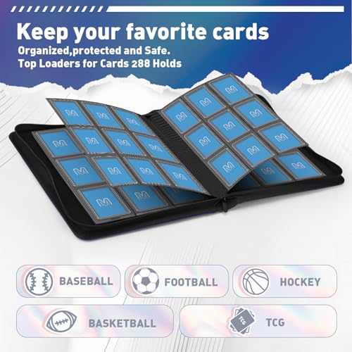 Toploader Binder, 9-Pocket 288 Cards Holder for 3"x4" Rigid Card Sleeves - color: 9Navy Blue