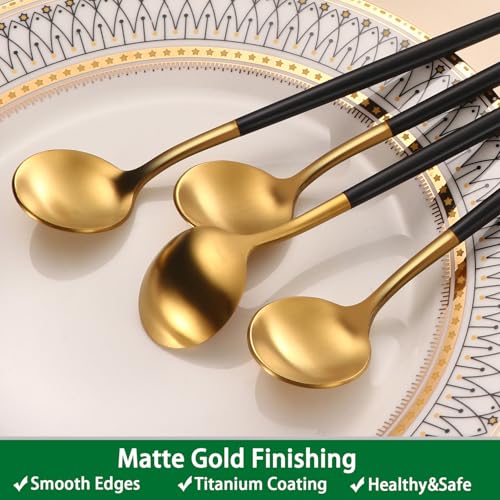 DEHOV 7.95 Inches Satin Gold SS18/10 Long Stirring Spoons With Black Handle,Elegant Iced Tea Spoons,Long Handle Mixing Spoons For Coffee,Cocktail,Ice Cream,Milk - color: Gold-Black Handle, size: 7.95 Inch
