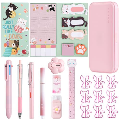 11 Pcs Pink Cute Cat Stationery Gifts Set, Kawaii School Supplies