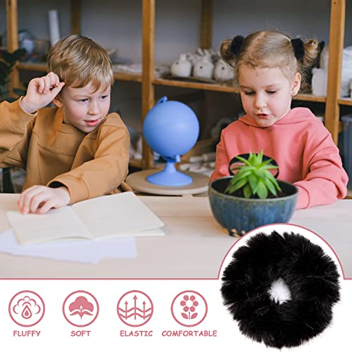 Fuzzy Scrunchies 8 PCS Black Hair Ties Cute Hair Bands with Faux Rabbit Fur Elastic Hair Ties Hair Bobbles Ponytail Holders Girls Women Hair Accessories - color: Fuzzy-black 8PCS