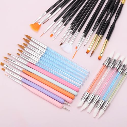 35 Pcs Nail Art Brushes Include Nail Polish Liner Brush with Dotting Tools, Design Pen Silicone Nail Tools for Nail Drawing