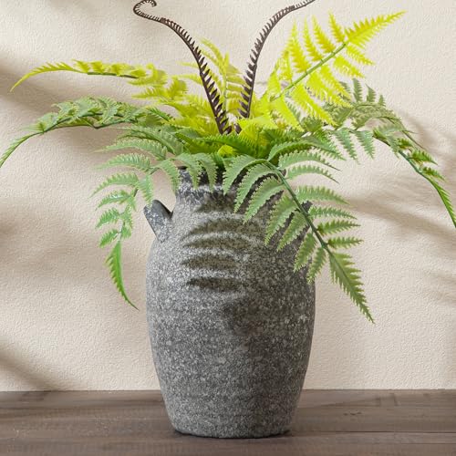 Ceramic Vase with Double Handles, Dark Grey Rustic Farmhouse Decor Accent - color: Farmhouse Dark Grey-9.76 in