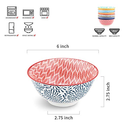 Selamica Porcelain 20oz Cereal Bowl Set - Set of 6, 6 inch Soup Bowls, Ceramic bowls for Cereal, Soup, Salad and Pasta, Colorful bowls - color: Assorted Colors, size: 6 inches