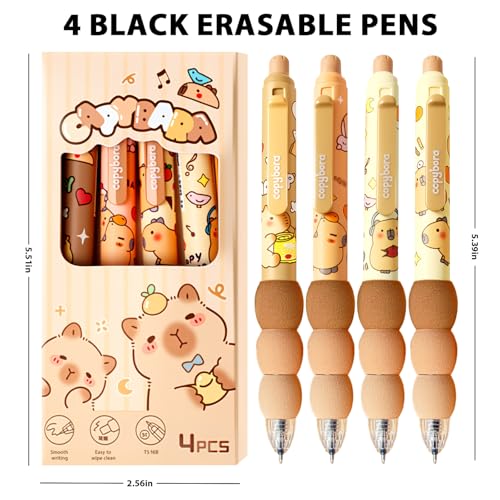 4Pcs Cute Capybara Erasable Retractable Pens-Erasable Gel Ink Pens,0.5mm Fine Point Black Ink,4Pcs 0.5mm Cute Capybara Mechanical Pencils,Lead Refills,Erasers,for Office School Supplies Women Men - style: capybara（foam cover）