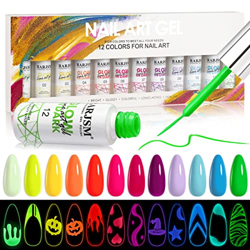 RARJSM Nail Art Gel Set, Glow In The Dark Gel Liner Nail Art Polish Luminous Design Nailpolish Neon Fluorescent Drawing Painting NailArt Polish Neon Colors - color: Yellow