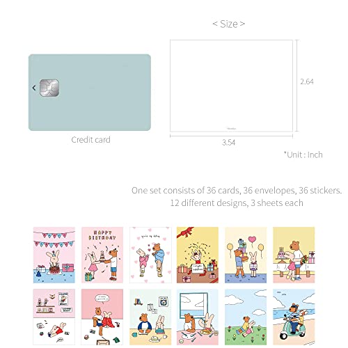 Monolike Day-by-day Card, Happy and Lucky - Mix 36 Mini Single cards, 36 envelopes, 36 stickers Package - color: Happy and Lucky