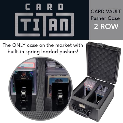 Card Titan Vault Trading Card Storage Box - Lockable Sports Cards Hard Case with Spring-Loaded Pushers for Top Loaders & Graded Cards - 2 Row - color: Black 2 Row, size: 2 Row