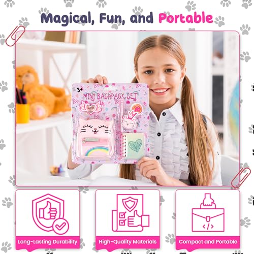 VOTUM Cabybara Keychain Charm for Backpacks, Purses, Handbags, Car Keys with Stationery Set - Includes Mini Notebook, Gel Pen, Eraser, Stickers - Portable & Fun Gift for Tweens & Adults Ages 8+ - style: Cat