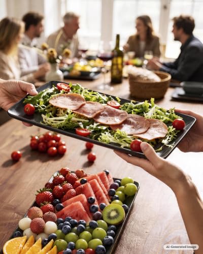 Famiware Serving Platters Set of 3 Sizes - Rectangular, Matte Dark Charcoal - color: Matte Dark Charcoal