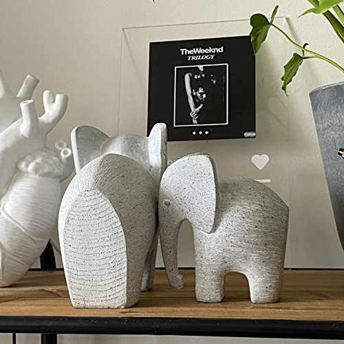 Elephant Statues Set of 2, Gray Sculptures for Shelf & Table