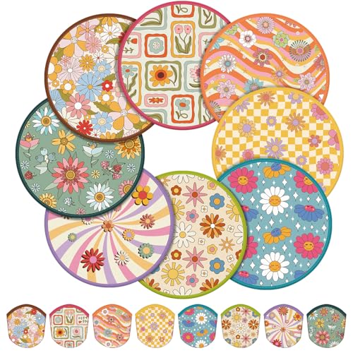 Gejoy 24 Pcs Hippie Retro Foldable Disc Fans Flying Disc Hand Fan 8 Style - color: Hippie Retro