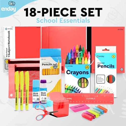 Enday Back to School Supplies for Kids, School Supply Box Grades K-5 (Red, 1 Kit) - color: Red, size: 1 Kit
