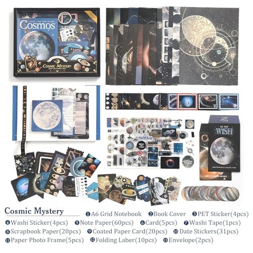 Scrapbooking Supplies Kit, Aesthetic Junk Journal Supplies, Scrapbook Kit - color: Cosmic Mystery