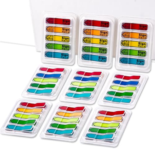 Golcellia Arrow Sticky Notes & Sign Here Tabs - 900 Page Markers for Books, 5 Color Sticky Flags with Sign Here Tabs & Stickers - Book Tabs (9-Pack Tabs) - color: Arrow Mix, size: 7.9" x 5.5"