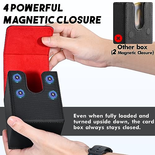 ZLCA Card Deck Box for Trading Cards, MTG YuGiOh Deck Case Holds 100+ Single Sleeved Cards, PU Leather Magnetic Card Storage Box Fits for TCG CCG Magic Game Cards (Black& Red) - color: A1-Black& Red, size: B-Vertical