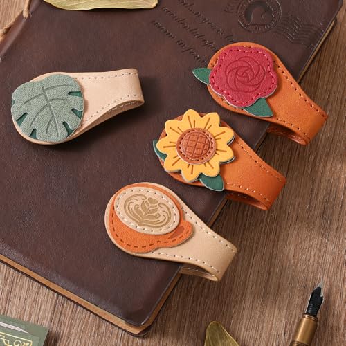 4PCS Vintage Magnetic Leather Bookmark, Leather Magnetic Bookmarks for Women, Magnetic PU Bookmarks Clip Book Accessories - style: Mix