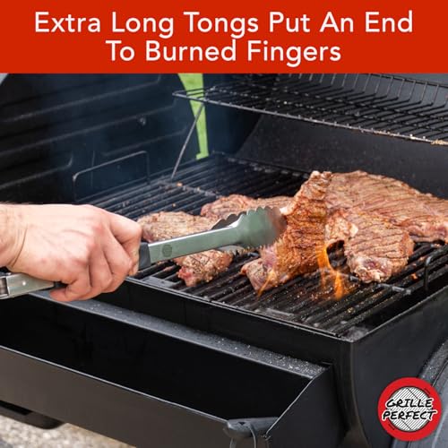 Grill Tongs 16-Inch Extra Long Heavy Duty for Grilling and Barbecue Heat Resistant Hand Grips Stainless Steel for BBQ Outdoor Kitchen and Cooking Hot Grilled Food - size: 16 Inches