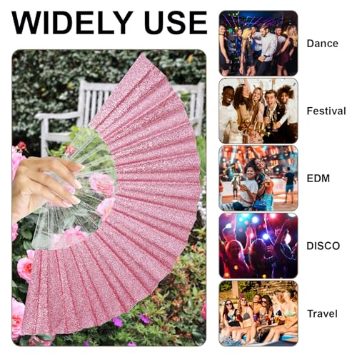 EOSAU 9" Glitter Folding Hand Fans Foldable, Clacking Fans for Women, Pink - color: 9" Pink 02