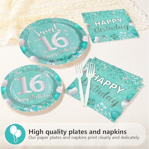 96Pcs Teal Sweet 16th Birthday Party Decorations, Serves 24 - style: Peacock Blue 16th Birthday